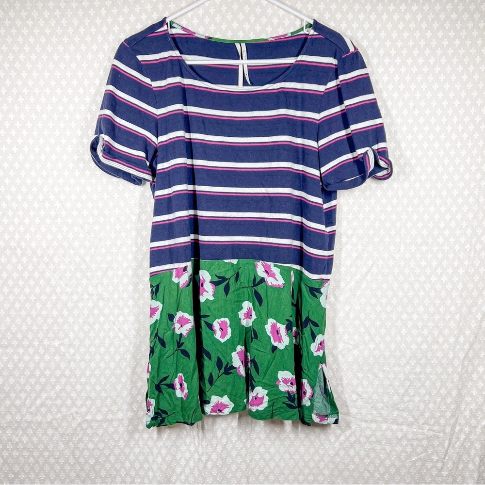 Anthropologie Striped Floral Two Way Short Sleeve Top‎